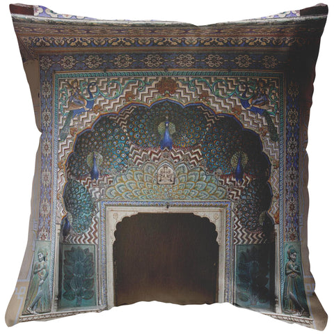 Decorative Throw Pillow _ City Palace Jaipur Blue Door - Azra's Voyage