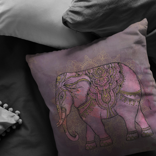 Decorative Throw Pillow_ Elephant pink and Purple - Azra's Voyage