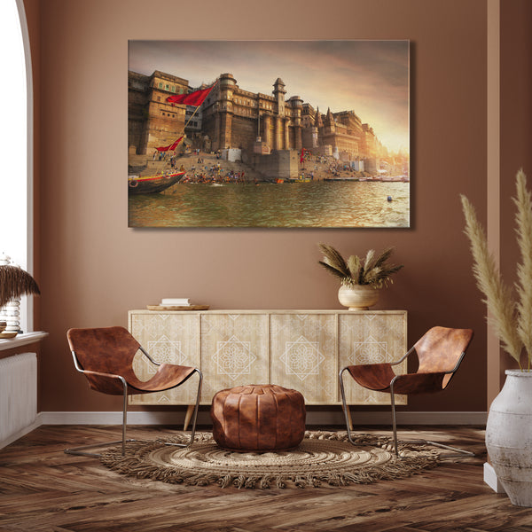 Canvas Art Print _ Varanasi, Ganges River ( PRINTED IN AND SHIPPED TO INDIA ) - Azra's Voyage