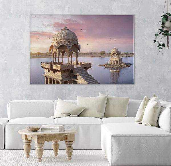 Canvas Art Print _ Gadisar Lake ( PRINTED IN AND SHIPPED TO INDIA ) - Azra's Voyage