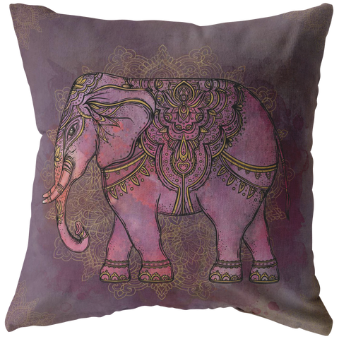 Decorative Throw Pillow_ Elephant pink and Purple - Azra's Voyage