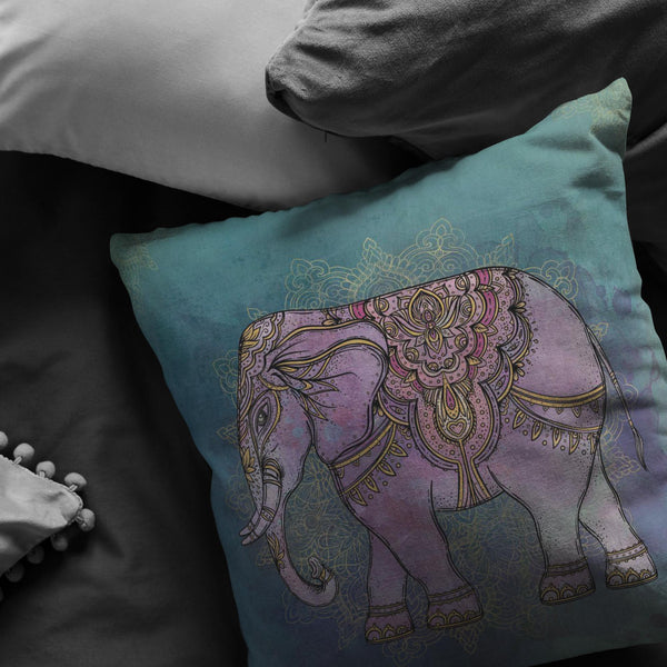 Decorative Throw Pillow _ Elephant Teal and Purple - Azra's Voyage