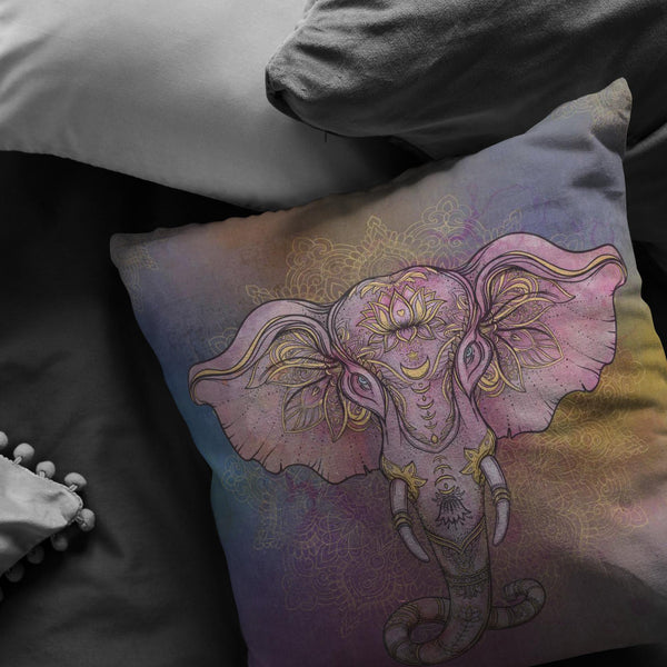 Decorative Throw Pillow _ Elephant Pink and Rainbow - Azra's Voyage
