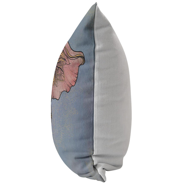 Decorative Throw Pillow _ Elephant Blue & Pink - Azra's Voyage