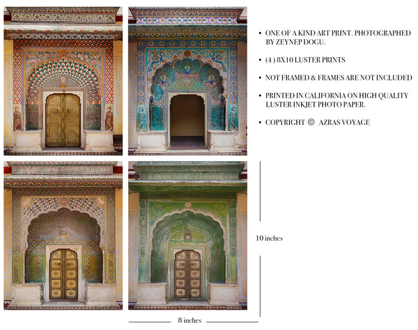 Boho wall art, Doors of Jaipur Palace India, (Set of 4) UNFRAMED 8x10s Photographic Paper Print - Azra's Voyage