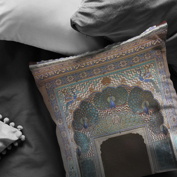 Decorative Throw Pillow _ City Palace Jaipur Blue Door - Azra's Voyage