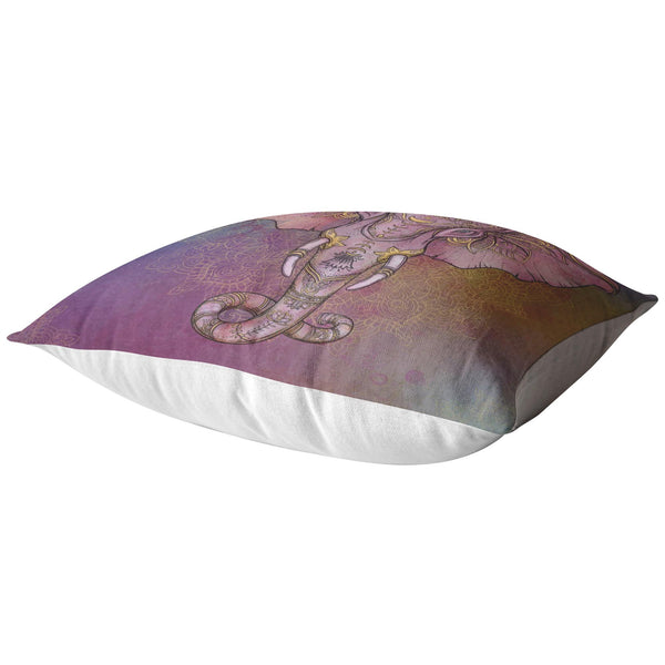 Decorative Throw Pillow _ Elephant Pink and Rainbow - Azra's Voyage