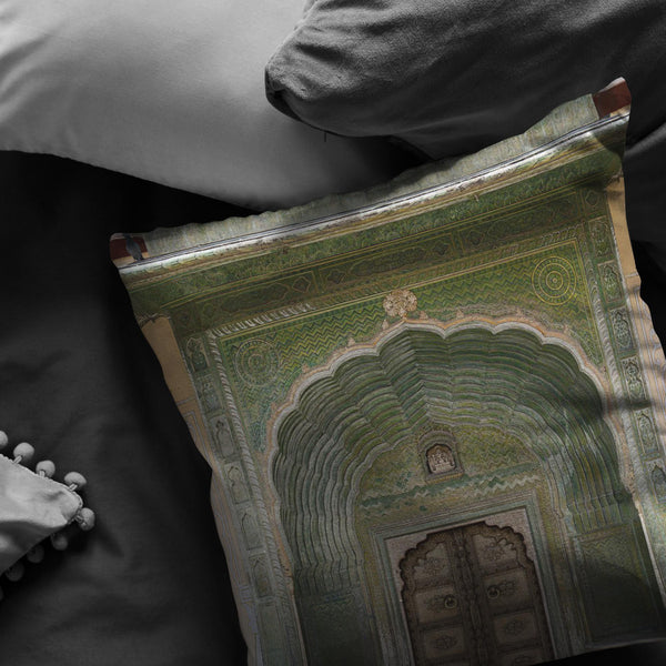 Decorative Throw Pillow _ City Palace Jaipur Green Door - Azra's Voyage