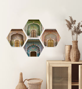 Hexagon Canvases 4 piece _ Doors of Jaipur Palace - Azra's Voyage