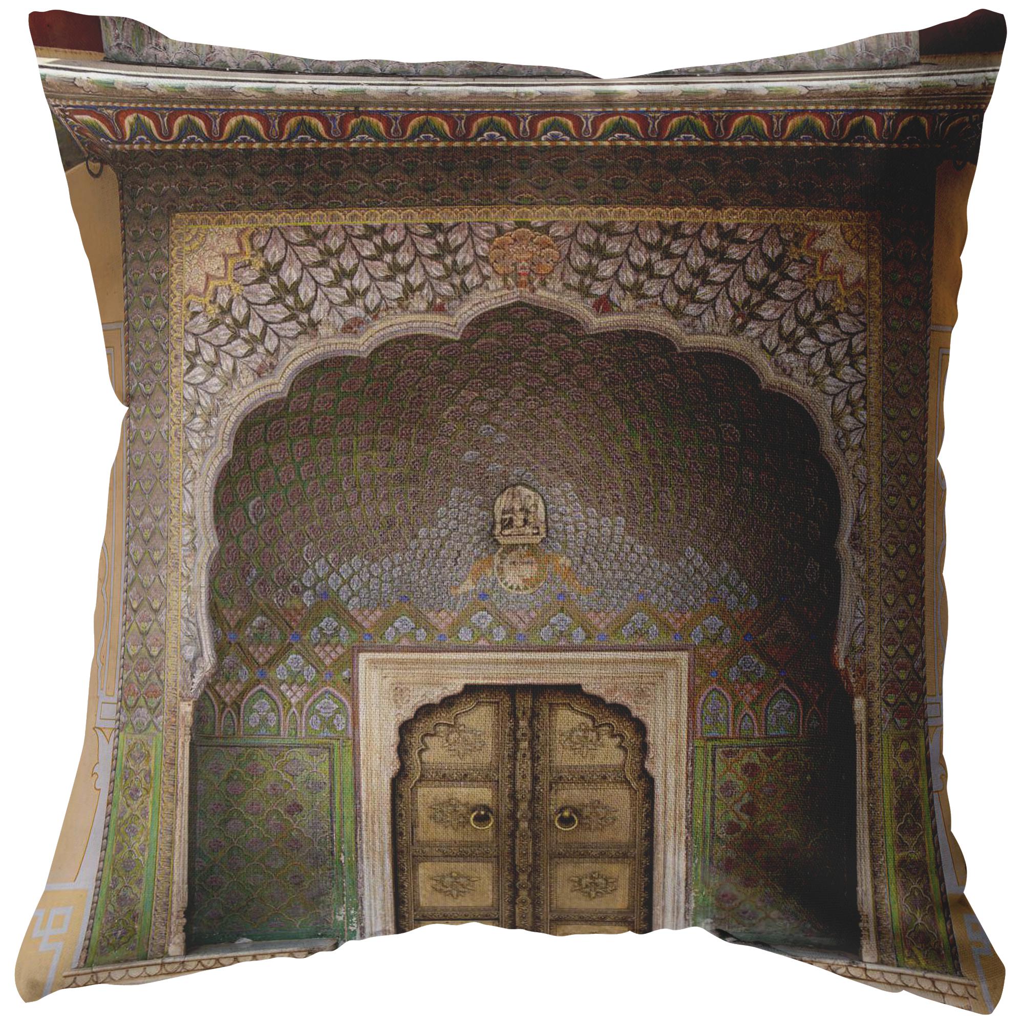 Decorative Throw Pillow _ City Palace Jaipur Yellow Door - Azra's Voyage